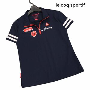 美品★ le coq sportif GOLF ルコック スポルティフ ゴルフ 春夏 ロゴ刺繍♪ 半袖 ハーフジップ シャツ Sz.L　レディース 紺　K4T01221_7#A