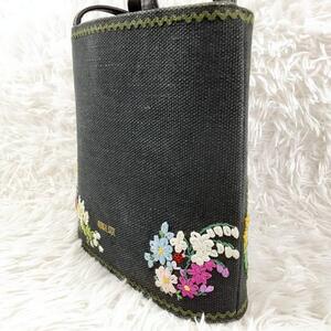 美品◎ANNA SUI アナスイ トートバッグ ハンドバッグ 黒 花柄 刺繍