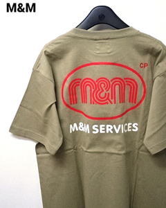 L 新品【m&m PRINT S/S T-SHIRT 22-MT-016 S. KHAKI エムアンドエム Tシャツ プリント カーキ】