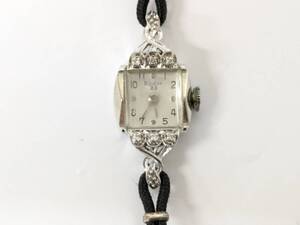 O017) 稼働品 ヴィンテージ BULOVA 14K 腕時計 ダイヤ入り 23 手巻き式 ブローバ レディース / バンド GEMEX 約16cm アンティーク