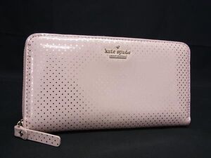 ■美品■kate spade ケイトスペード レザー ドット柄 水玉 ラウンドファスナー 長財布 ウォレット レディース ライトピンク系 DF7064