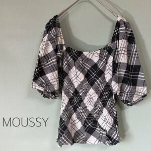 【タグ付き未使用品】◎MOUSSY マウジー 半袖プルオーバーシャツ ショート丈ブラウス 丈短シャツ レディース Mサイズ相当 チェック柄