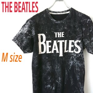 THE Beatles ザ ビートルズ Vintage加工 ビッグロゴ Tシャツ バンドT モノトーン ビンテージ加工 USED