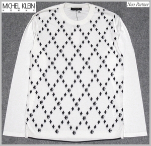 定価￥20,900 即決 未使用 MICHEL KLEIN HOMME ミッシェルクランオム 異素材 ニット切替 カットソー Tシャツ ホワイト 48 日本製 メンズ