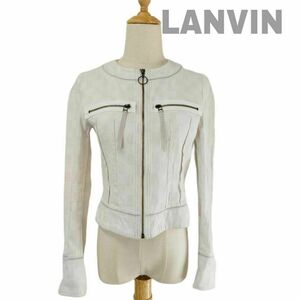 【最終値下げ】187 LANVIN collection ランバン ブルゾン ホワイト 38 Mサイズ ジャケット ショート丈 古着 アウター ライトベージュ