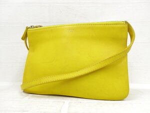 ◆美品◆CELINE セリーヌ◆トリオ スモール◆カーフ レザー 本革◆ショルダー バッグ◆イエロー G金具◆斜め掛け◆イタリア製◆A9052