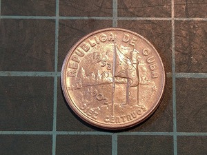 【1円スタート】キューバ共和国　建国50周年記念　10センタボス銀貨　1952年