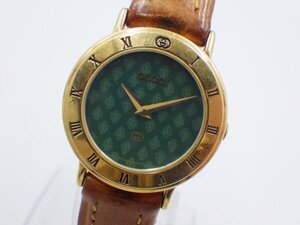 358299【1円スタート】GUCCI グッチ 3000L ゴールドベゼル 緑文字盤 レディース 時計 クオーツ ケース24mm