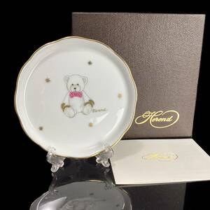 ★未使用★ Herend ヘレンド プチプレート リボンベア クマ 小皿 ミニトレイ 金彩 箱付き teddy bear plate 10cm ribbon