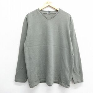 XL/古着 オールドネイビー OLD NAVY 長袖 ビンテージ Tシャツ メンズ 00s 無地 大きいサイズ コットン Vネック 緑系 グリーン 24aug30 中古