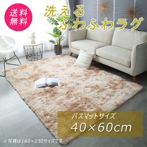 ラグ おしゃれ 安い 絨毯 カーペット マット 洗える ふわふわ ふかふか ベージュ 薄茶色 40×60cm