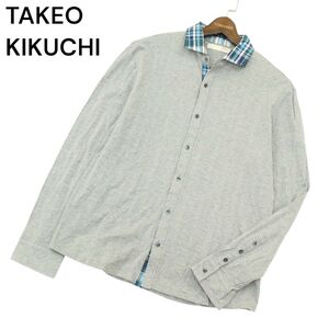 TAKEO KIKUCHI タケオキクチ Escape 通年 長袖 切替★ チェック シャツ Sz.5　メンズ グレー 日本製 大きいサイズ　A4T02983_3#C