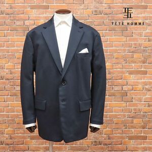 春夏/TETE HOMME/Mサイズ/アンコン ジャケット 大きいサイズ なめらかジャージー チェック柄 日本製 新品/紺/ネイビー/ig101/