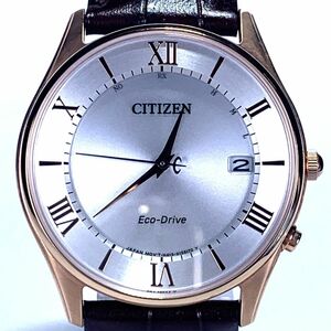 美品 CITIZEN シチズン Eco-Drive エコドライブ 腕時計 AS1062-08A 電波ソーラー アナログ ラウンド ブラウン ゴールド 動作確認済み