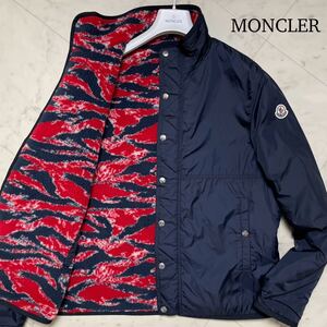 未使用級/L相当★ MONCLER モンクレール ZIP UP CARDIGAN リバーシブル ジャケット 2way ボア ブルゾン 迷彩 カモフラ ネイビー メンズ