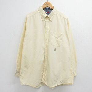 XL/古着 トミーヒルフィガー 長袖 ブランド シャツ メンズ 90s ワンポイントロゴ オックスフォード 大きいサイズ ロング丈