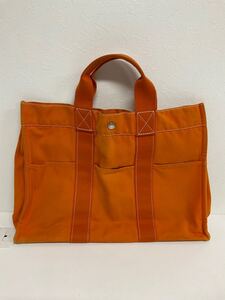 営MK103-100◆ HERMES／エルメス ドーヴィルMM オレンジ キャンバス トートバッグ