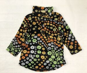 Nalu Suave レトロ 90s 00s 平成サーフ サイケ エスニック ヒッピー 古着 花柄 七分袖 ポリシャツ レディース ポリエステル100% 黒系