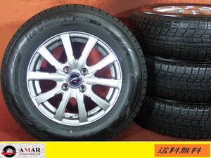 R14●【E12ノート等メタリックシルバー色】中古ホイール＋スタッド185/70R14YOKOHAMA ICE GUARD★4本(TH-7476A)送料無料/沖縄配送不可