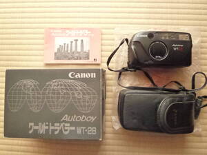 Canon Autoboy ワールドトラベラー WT-28[松坂屋購入]1台(元箱付/取扱説明書付/純正ケースカバー/キャノン/オートボーイ/平成2年3月発売)