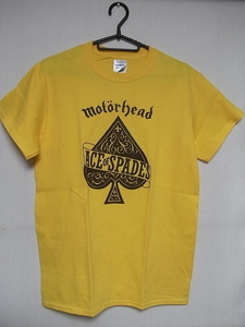 即決★新品バンドＴシャツ★モーターヘッド★MOTORHEAD/ACE OF SPADES+BACK PRINT付★YELLOWボディ×BROWN★S/M/Lサイズ対応可能