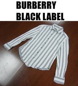 バーバリーブラックレーベルストライプ柄長袖シャツ/BURBERRY BLACK LABEL/ライトグレー/厚手/サイズ３