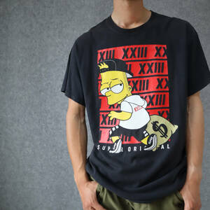 T158 The Simpsons Street Style Print Black Tee シンプソンズ ストリート デザイン プリント オーバーサイズ クルーネック Tシャツ 黒