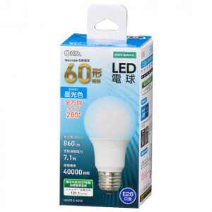 OHM LED電球 A形 E26 60形相当 全方向 昼光色 LDA7D-G AG52