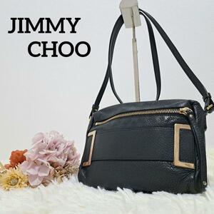 JIMMY CHOO　ジミーチュウ　ショルダーバッグ　バッグ　レザー　ゴールド　金具ゴールド　肩掛け可　ブラック　黒　ホログラムシール