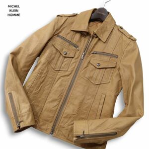 MICHEL KLEIN HOMME ミッシェルクラン オム 秋冬 本革★ リアル レザー ミリタリー ジャケット Sz.46　メンズ 定価7.2万★　I4T03184_A#N