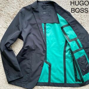 未使用級/Lサイズ/HUGO BOSS ヒューゴボス テーラードジャケット 撥水加工 ジャケット 3way オールシーズン 紳士 ブラック 軽量 伸縮性