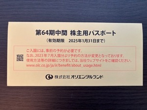 東京ディズニーリゾート 株主用パスポート 1枚 オリエンタルランド 株主優待 ディズニーランド ディズニーシー