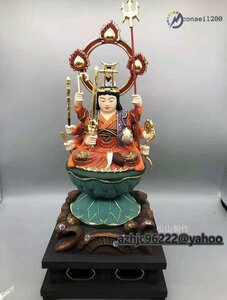 極上品 彩色八臂弁財天座像 最新作 総檜材 木彫仏像 仏教美術 精密細工 金箔 切金