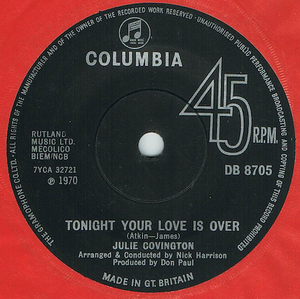 ●JULIE COVINGTON / TONIGHT YOUR LOVE IS OVER [UK 45 ORIGINAL 7inch シングル 試聴]