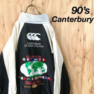 激レア 入手困難 90年代モノ カンタベリー Canterbury 1995年 ラグビー W杯 万国旗刺繍 ニュージーランド製 ナイロンジャケット L