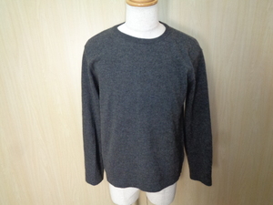 b134◆agnes b. HOMME クルーネックニットセーター◆アニエスベー MADE IN FRANCE メンズ サイズ1 ダークグレー 毛100％ 丸首 ニット 6F