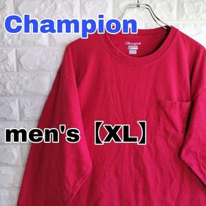 C355【Champion】長袖Tシャツ【メンズXL】レッド