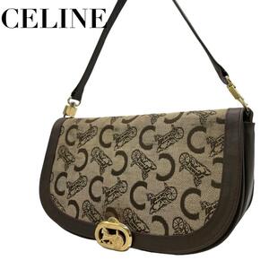 CELINE セリーヌ　Q　馬車金具　ショルダーバッグ　Cマカダム　馬車金具　茶