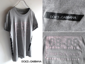 ネコポス可 名作 DOLCE&GABBANA ドルチェ&ガッバーナ 2008SS 68-08 Love is Future テープ ロゴ Tシャツ カットソー 44 グレー イタリア製