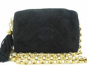 CHANEL シャネル　スエード　ショルダーバッグ　ココマーク マトラッセ チェーン フリンジ ゴールド金具　お洒落な　斜め掛け可 ブラック