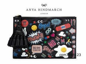 新品14万◎ANYA HINDMARCH◎ステッカー クラッチ バッグ アニヤ ハインドマーチ スマイリー タッセル レザー バーニーズ ニューヨーク