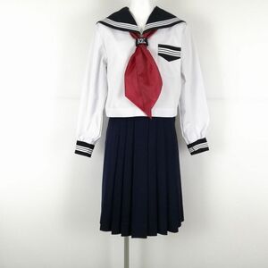 1円 セーラー服 スカート スカーフ 上下3点セット 大きいサイズ 中間服 白3本線 女子 学生服 静岡掛川東高校 白 制服 中古 ランクC NA8619