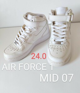 NIKE ナイキ 24cm AIR FORCE 1 MID 07 エアフォース1 ミッド ミドルカットスニーカー AF1 トリプルホワイト