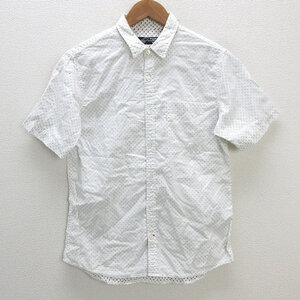 s■ビームス/BEAMS ドット柄 半袖シャツ/袖ロールアップ用ボタン付き【S】白/MENS/142【中古】