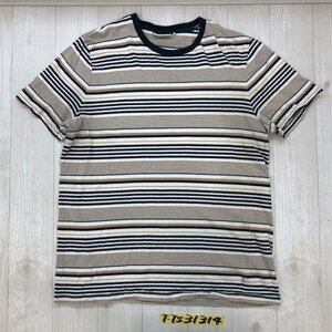 DOBBER メンズ ボーダー コットン 半袖Tシャツ L ベージュ紺