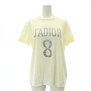 クリスチャンディオール Christian Dior JADIOR8Tシャツ カットソー 半袖 リネン&コットン S ライトイエロー 黒 ブラック 843T03TC428 /DO