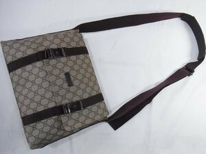 グッチ GUCCI メッセンジャーバッグ ショルダー GGキャンバス PVCレザー ブラウン １２２３７３　２１４３９７　中古良品