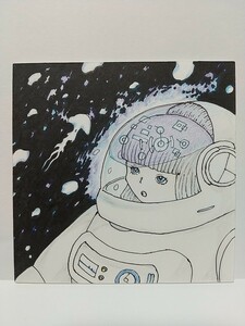 オリジナルイラスト 手描きイラスト 宇宙飛行士 ハンドメイド インテリア 絵 カラー 色鉛筆 アナログ アート 女の子 SF illustration art