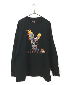 古着 90s HARLEY DAVIDSON ファイヤー イーグル バイク グラフィック 長袖 Tシャツ ロンT XL 古着