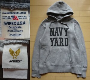 【AVIREX】NAVY YARD スウェットパーカー ヘザーグレー SIZE:MEDIUM (アヴィレックス,ミリタリー,フライト,上野商会)